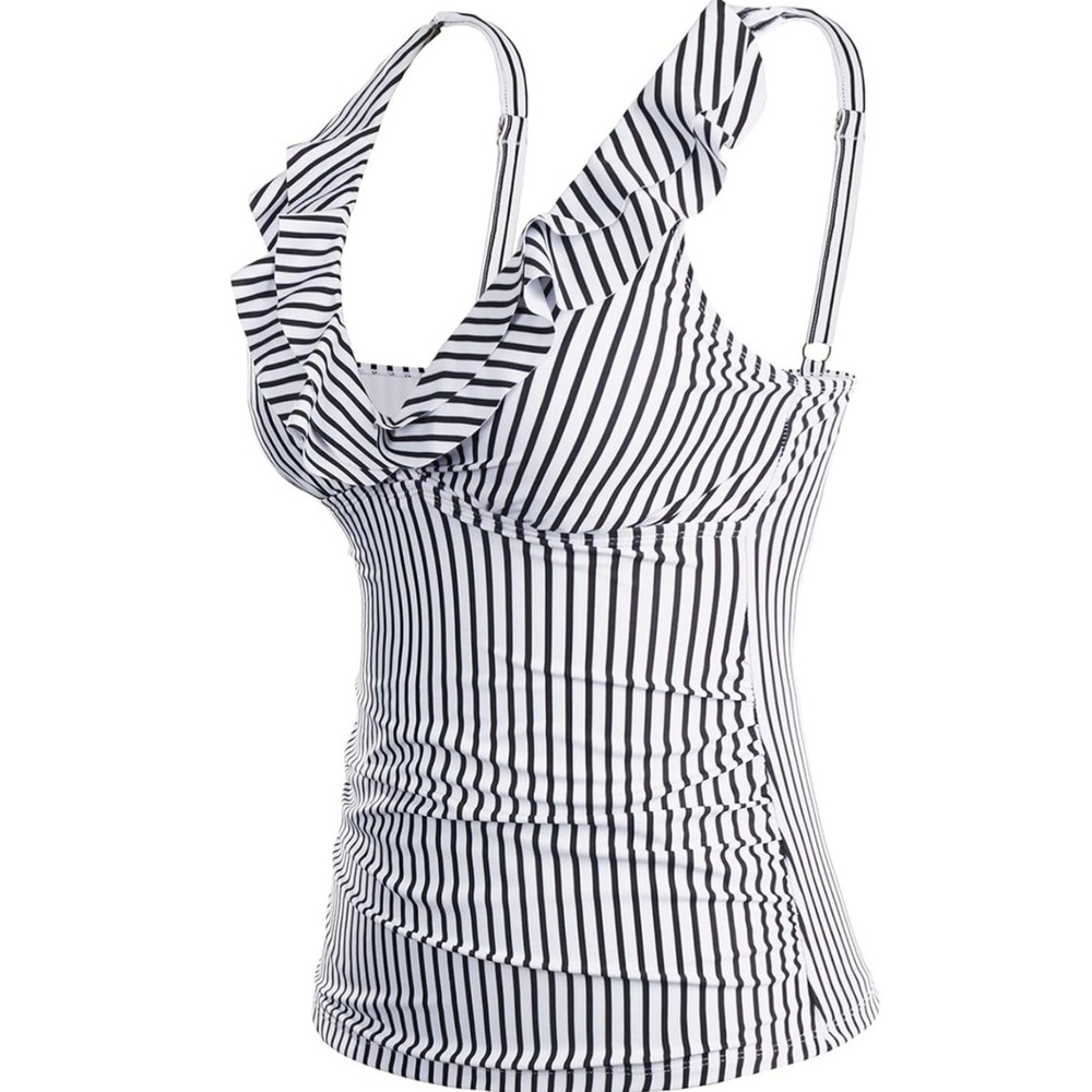 Yonique Black & White Halter Tankini Swim Top ONLY!  Size XL Ruffle Chest NEW - Picture 5 of 10